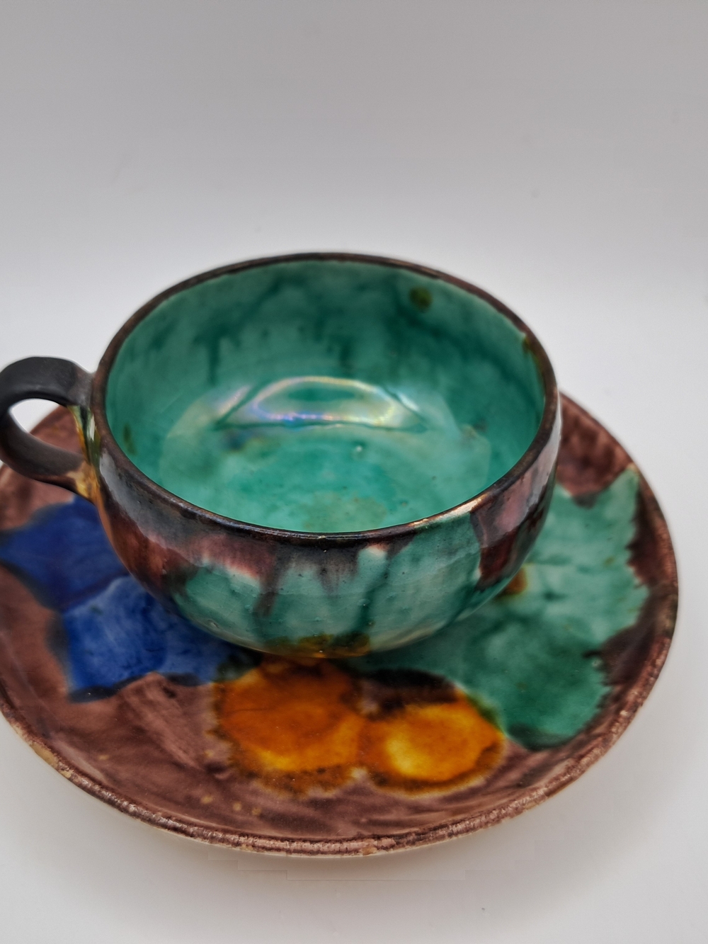Vintage Hand-Painted Oaxaca Mexico Studio Pottery Teacup & Saucer Set – Floral